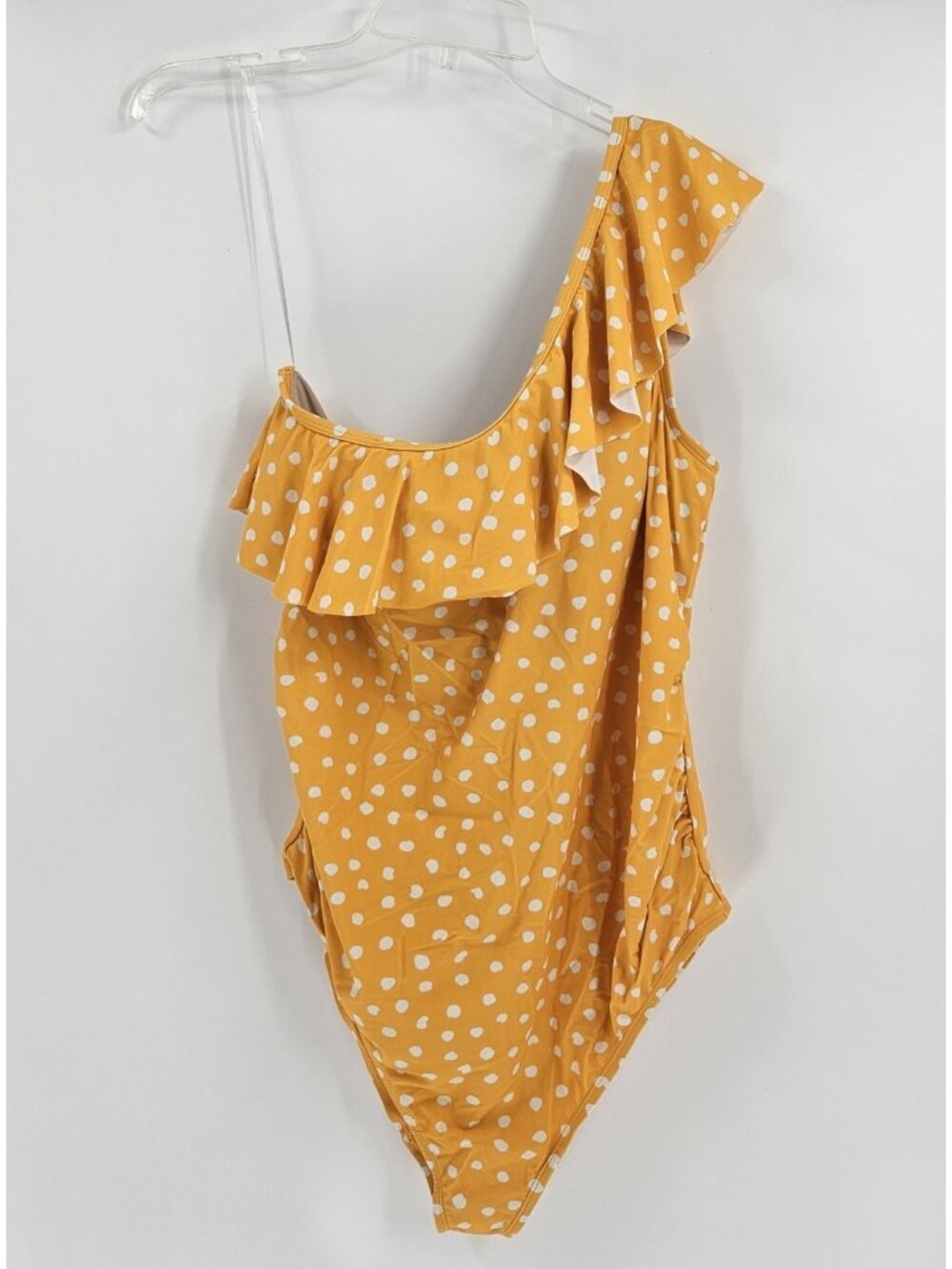 Motherhood Maternity Yellow Polka Dot One-Shoulder Ruffle Swimsuit